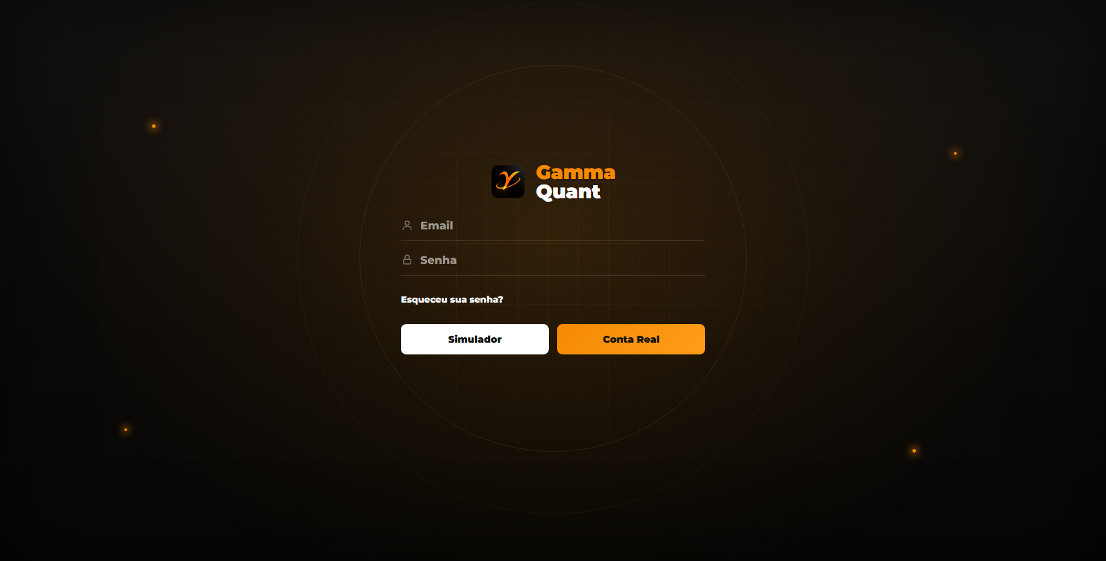 Tela de acesso da Gamma Quant — primeiro contato do assinante ao entrar na plataforma